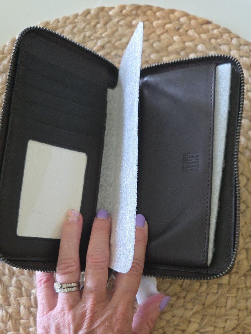 Brown Leather Zip Wallet - Compact Wristlet - Picture 2 of 2